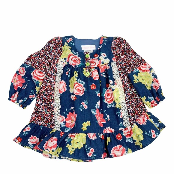 Bonnie Baby Girls Floral Dress Laced & Ruffled 18M - Picture 1 of 8